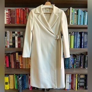 Ted Baker Cream/ off-white Tailored Coat with adjustable belt wool and cashmere